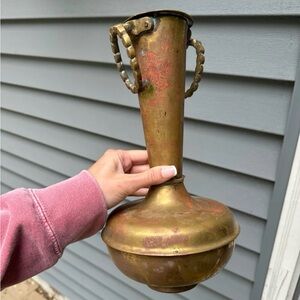 Brass Vase Vintage Decorative Decor Floral Etched India Solid Tall Made Enamel